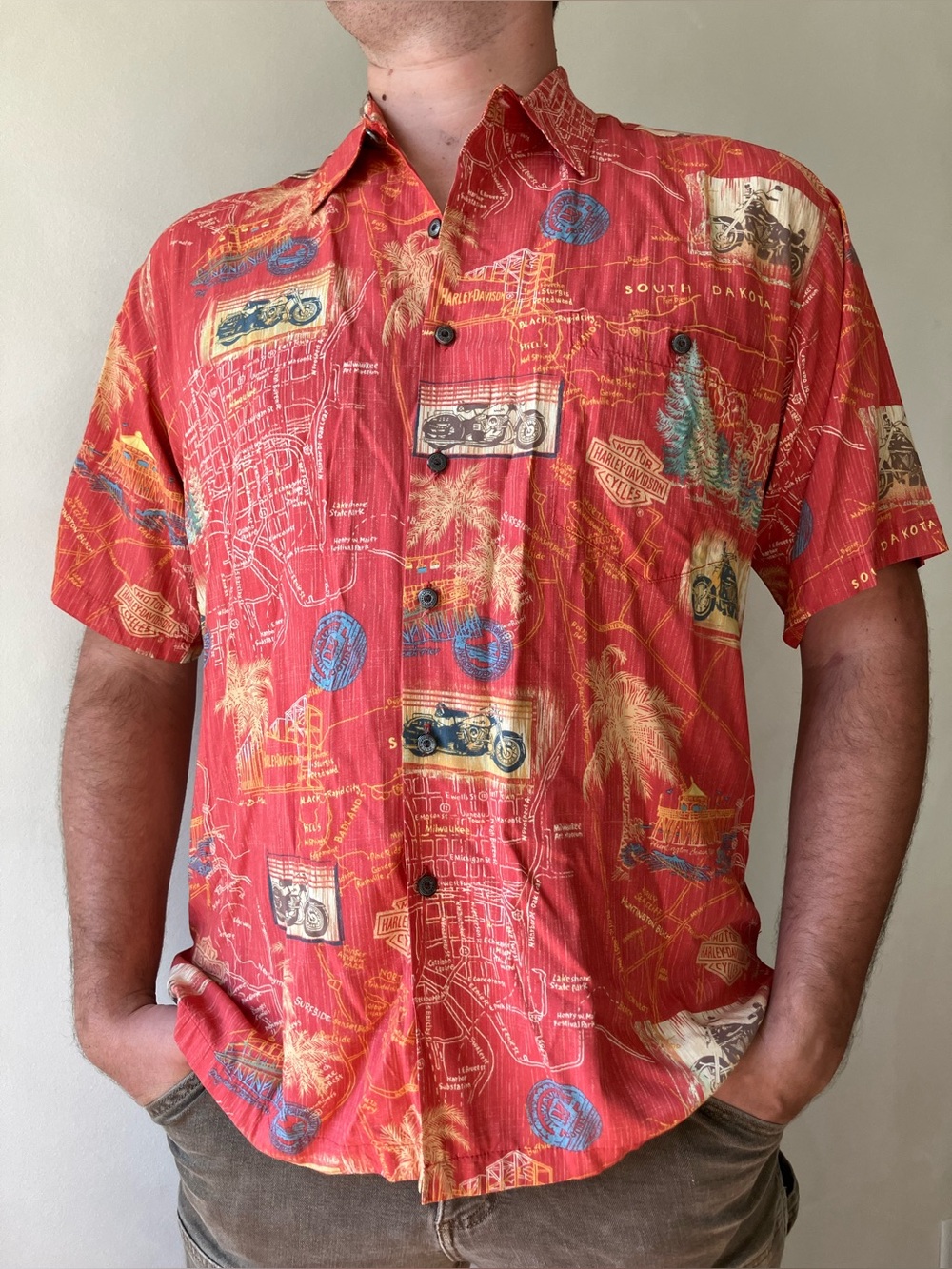 Harley-Davidson | Hawaiian Style Casual Midwest Map Biker Button Down Shirt